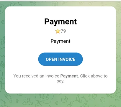 Telegram invoice message with the Open invoice button